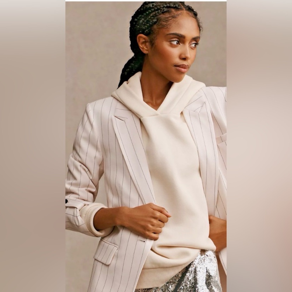 Anthropologie Maeve Striped Roll-Sleeve Blazer